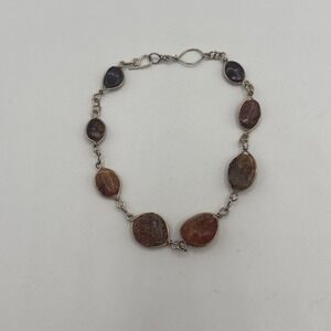 Vintage Artisan Handmade Amber Wire Wrapped Bracelet Gold Tone Bohemian